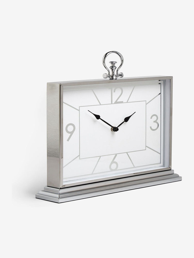 Silver chrome mantel clock 35.5cm height (British brand)