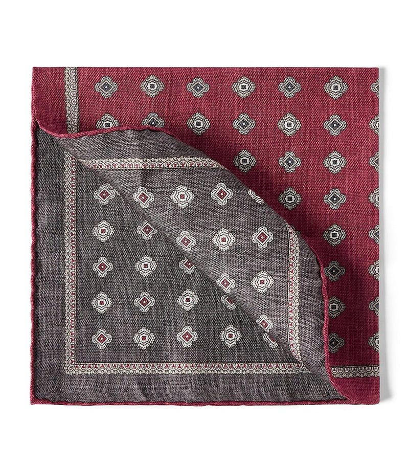 Brunello Cucinelli silk medallion pocket square, imported from the UK