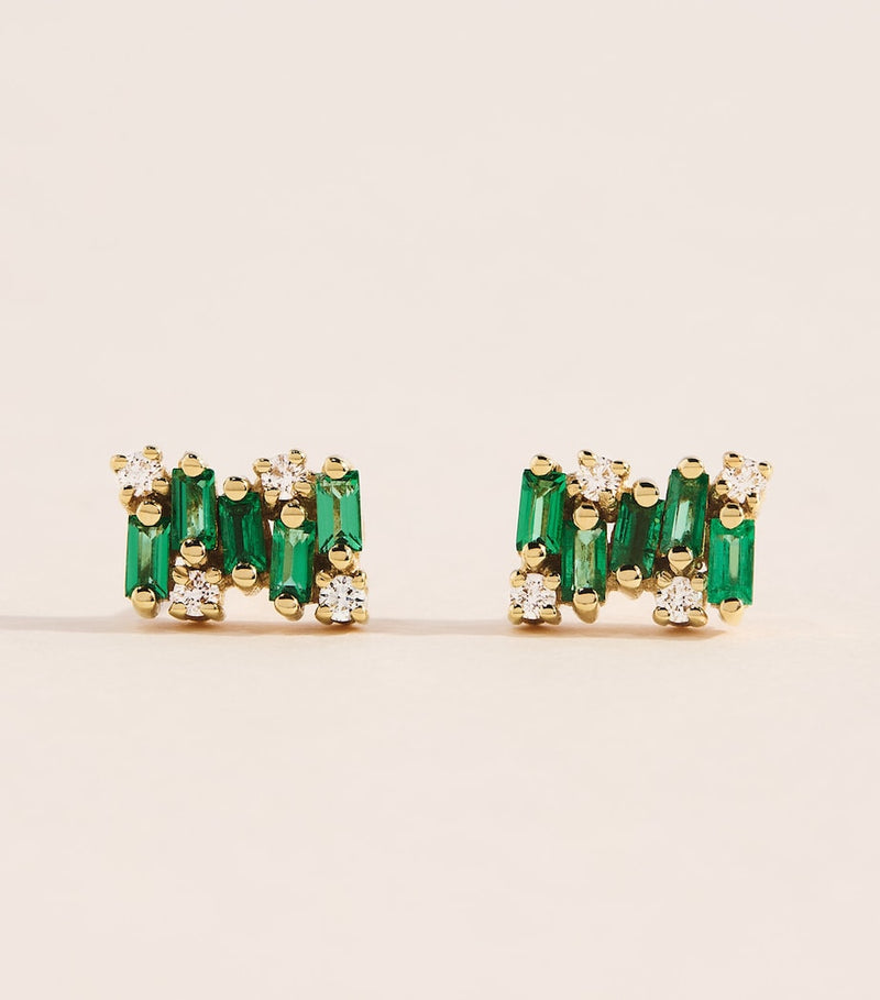 Suzanne Kalan yellow gold emerald and diamond earrings (British brand)