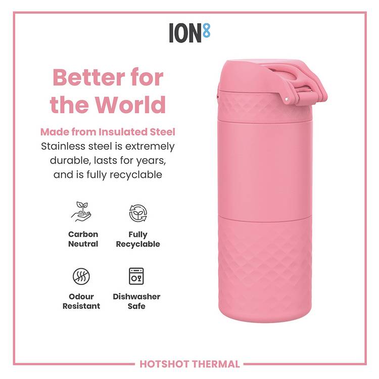 Ion8 pink coffee cup 360ml, imported from the UK