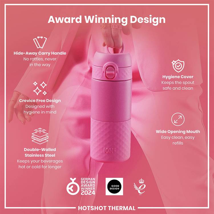 Ion8 pink coffee cup 360ml, imported from the UK