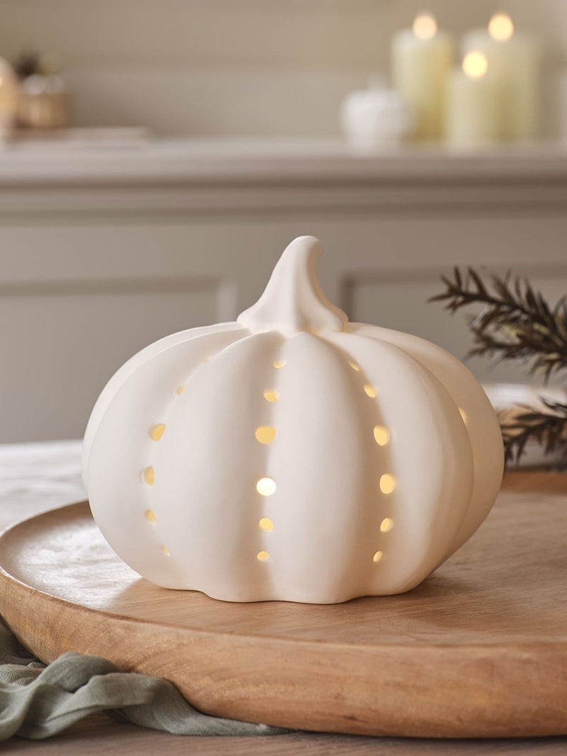 Lights4fun white ceramic pumpkin light 14cm x 17cm, UK version