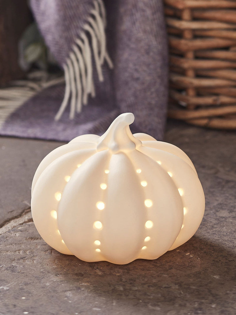 Lights4fun white ceramic pumpkin light 14cm x 17cm, UK version