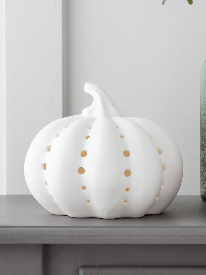 Lights4fun white ceramic pumpkin light 14cm x 17cm, UK version
