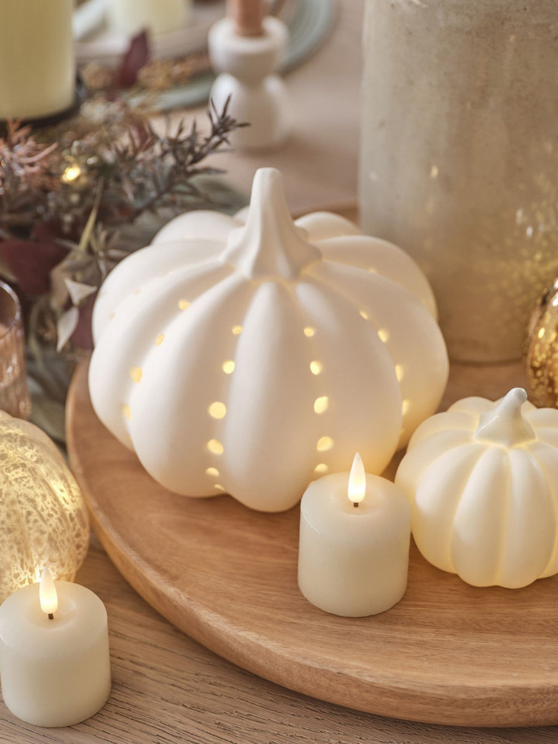 Lights4fun white ceramic pumpkin light 14cm x 17cm, UK version