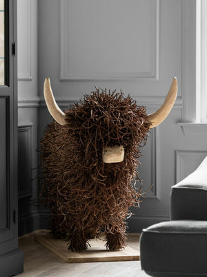 Voyage Brown Large Highland Cow Willow Wooden Sculpture