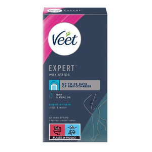 Veet Expert Wax Strips Legs Body Sensitive Hair Removal 40 per pack
