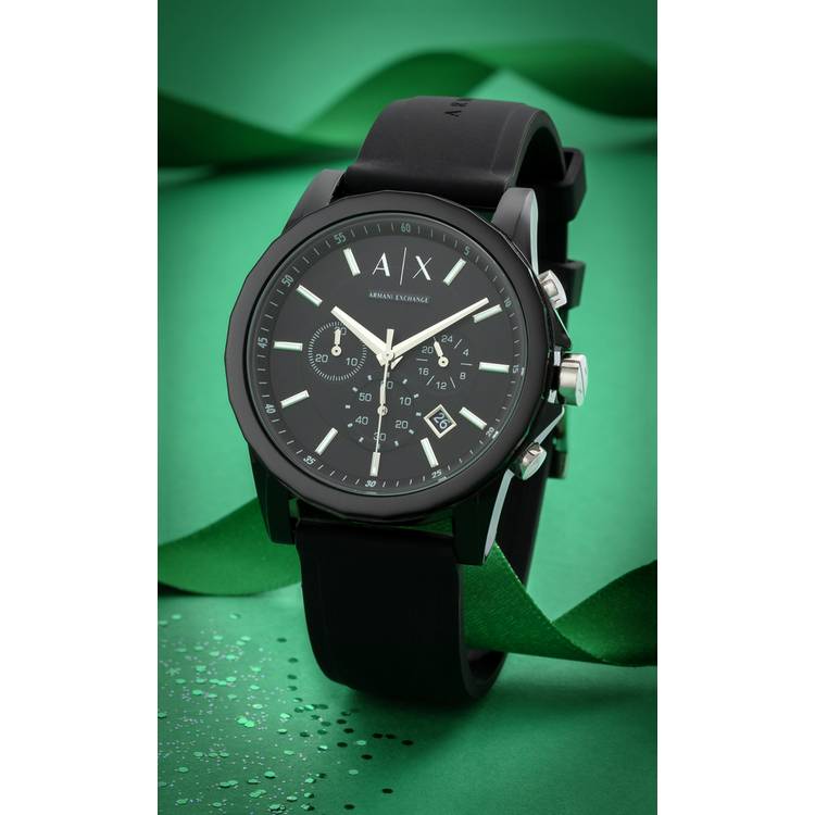 Armani Exchange chronograph watch black silicone 44mm (British brand)