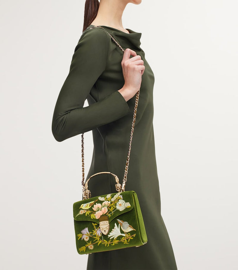 Aspinal of London midi velvet embroidered Mayfair top-handle bag (British brand)