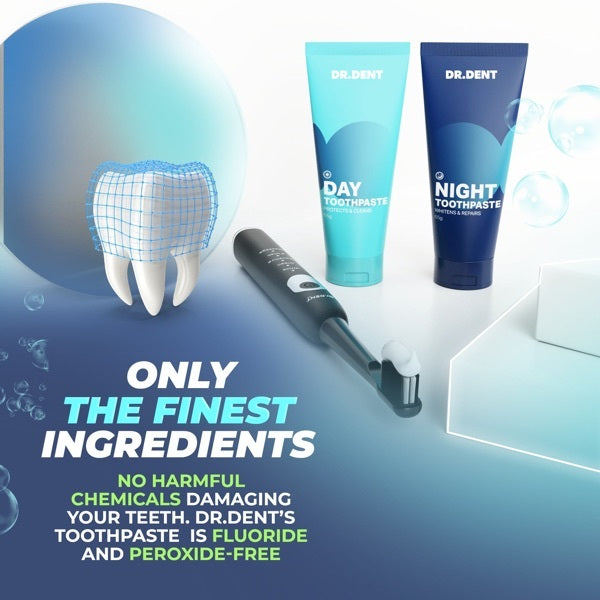 DR.DENT Day & Night Whitening Toothpaste 2x65g, imported from the UK