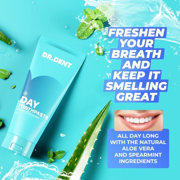 DR.DENT Day & Night Whitening Toothpaste 2x65g, imported from the UK