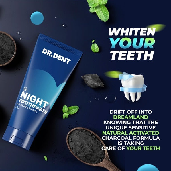 DR.DENT Day & Night Whitening Toothpaste 2x65g, imported from the UK