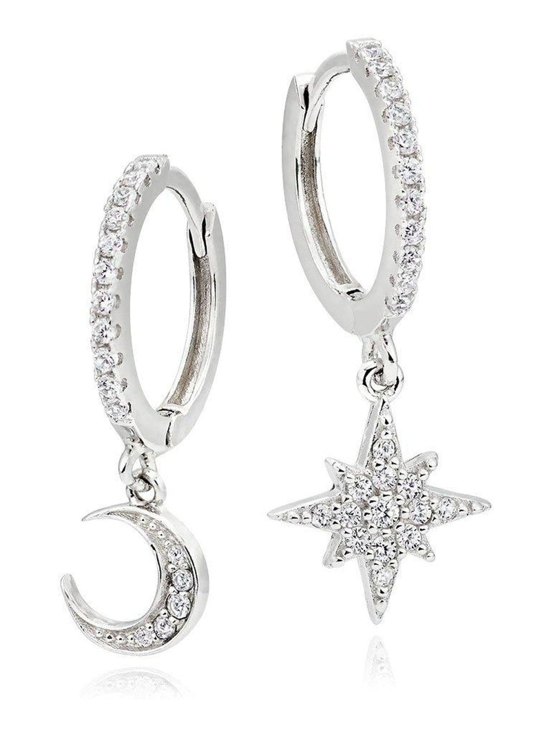 Sterling Silver moon and star earrings cubic zirconia 22mm (British brand)