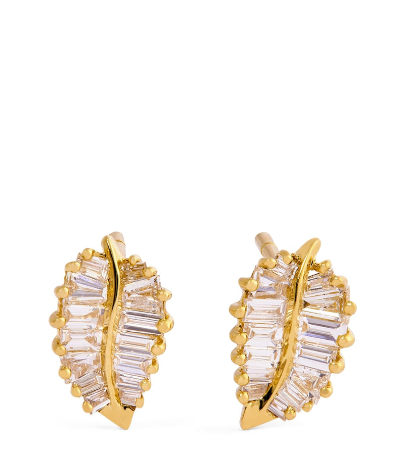 Anita Ko stud earrings yellow gold diamond leaf (British brand)