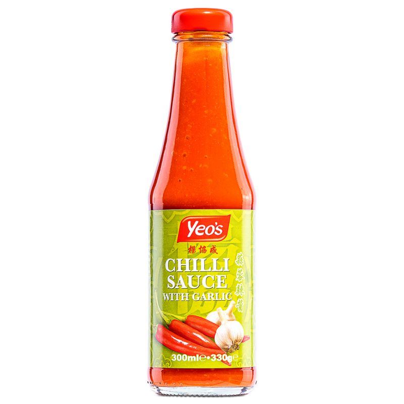 Yeo's chilli sauce with garlic, imported from the UK
