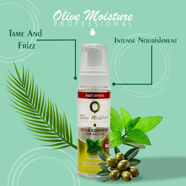 Olive Moisture style control hair mousse, imported from the UK