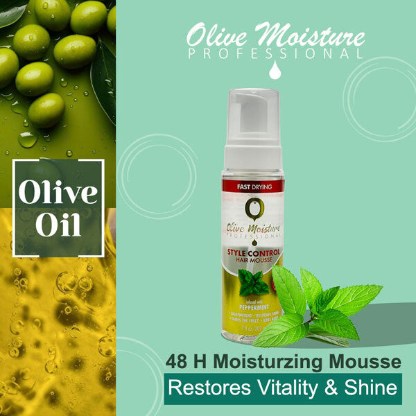 Olive Moisture style control hair mousse, imported from the UK
