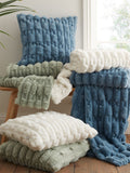 Green carved faux fur cushion 55x55cm - British product