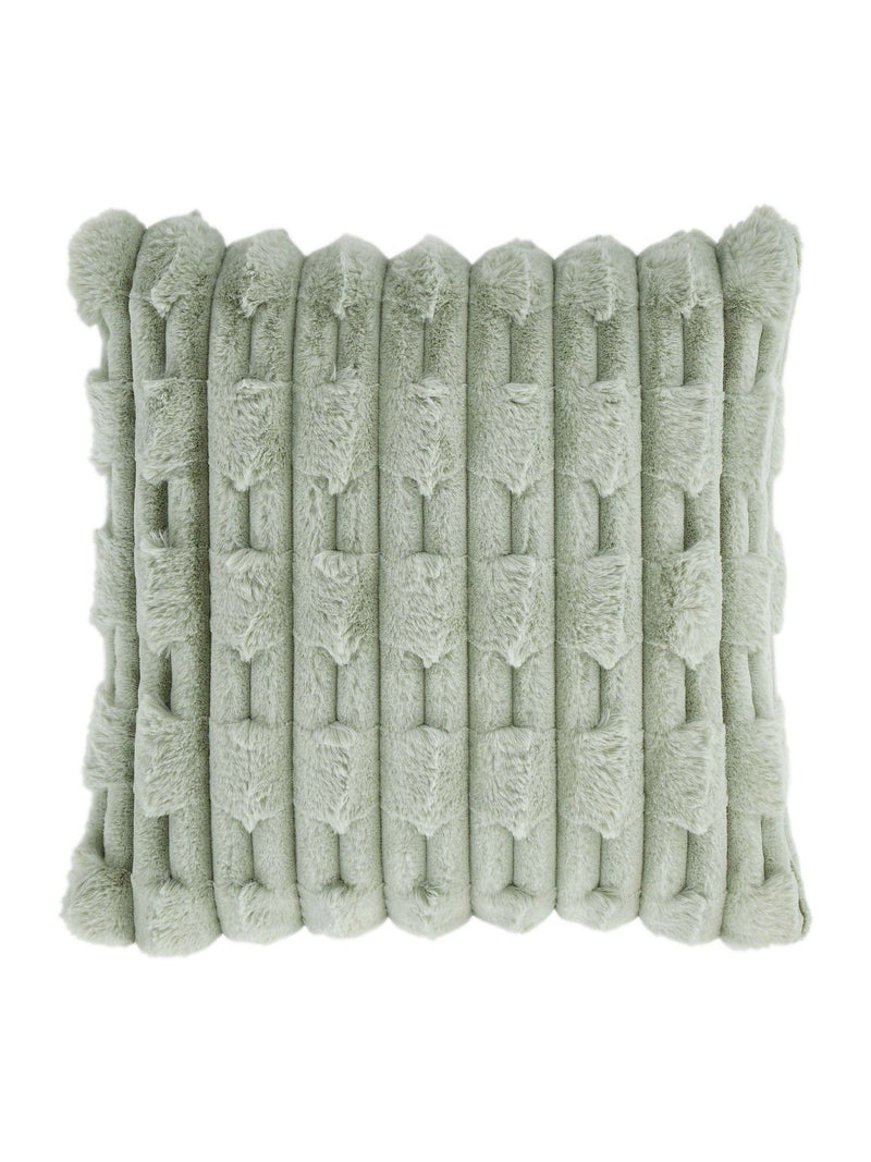 Green carved faux fur cushion 55x55cm - British product