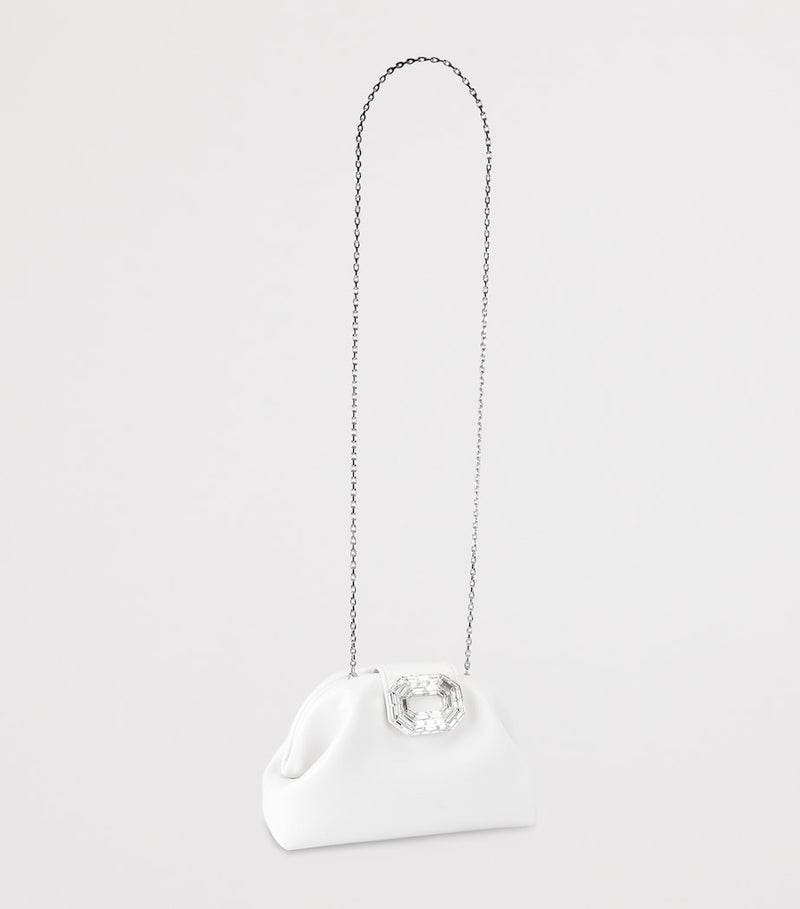 Amina Muaddi leather Camelia clutch bag with chain strap - British product
