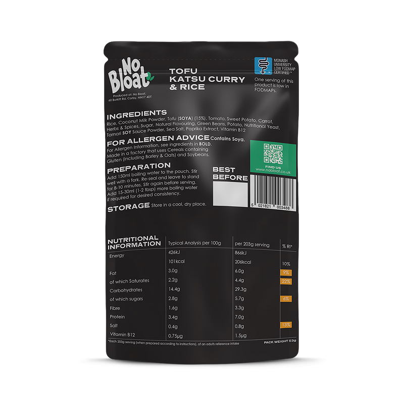 No Bloat tofu katsu curry and rice 4x50g pouches (British brand)