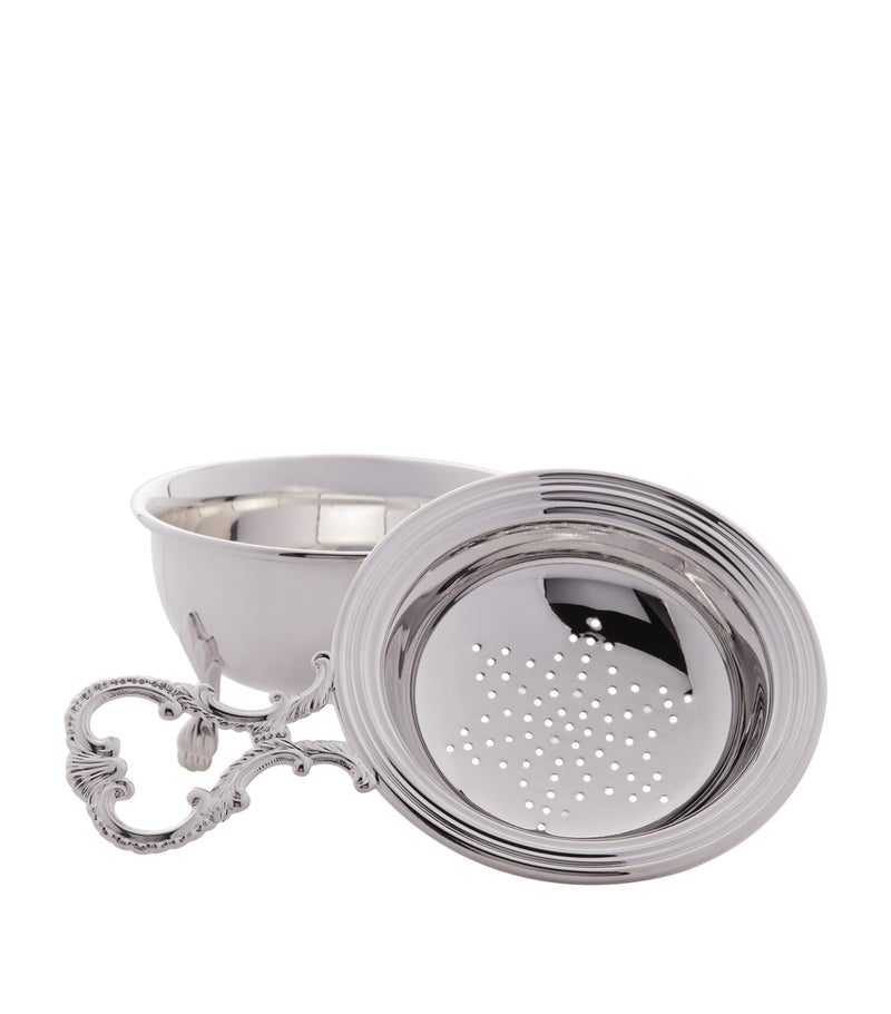Greggio silver plated tea strainer with drip bowl, UK version
