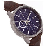Lorus men's chronograph watch blue dial brown leather strap - British product