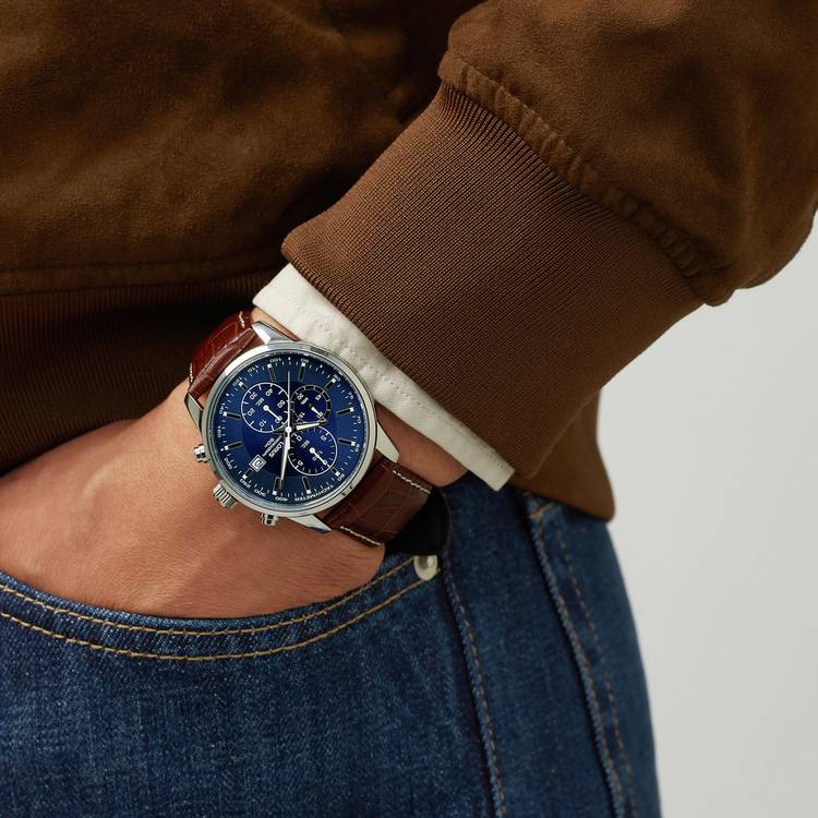 Lorus men's chronograph watch blue dial brown leather strap - British product