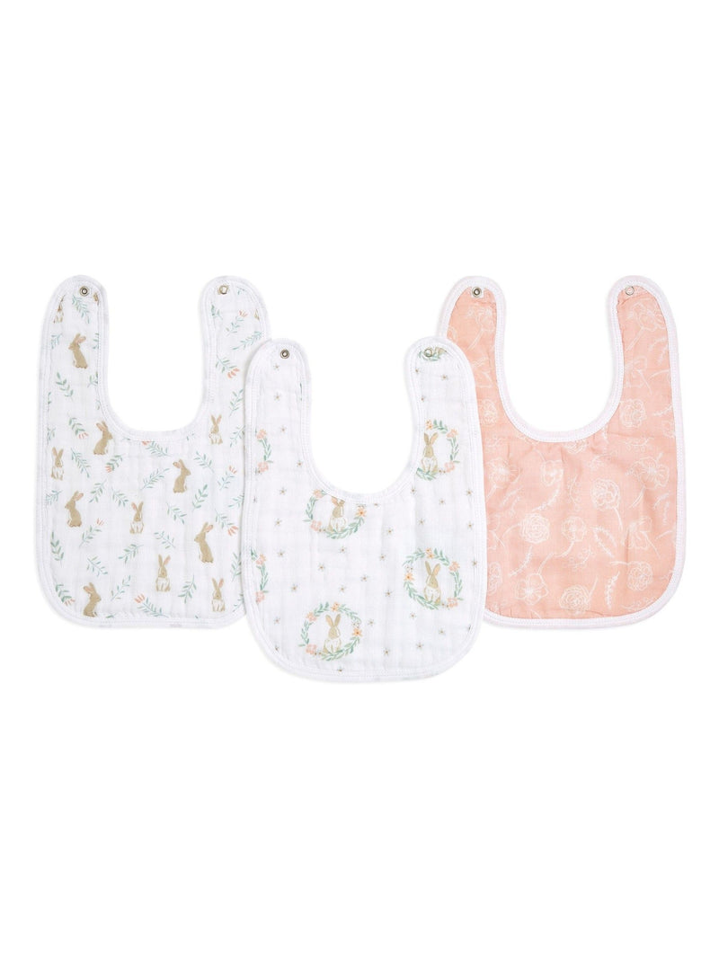 aden + anais pink muslin snap bibs 3 pack, imported from the UK