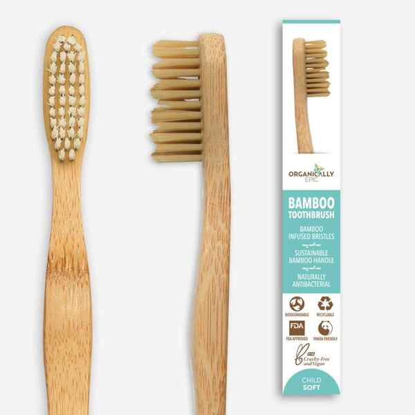 Organically Epic children's bamboo toothbrush soft bristle, imported from the UK