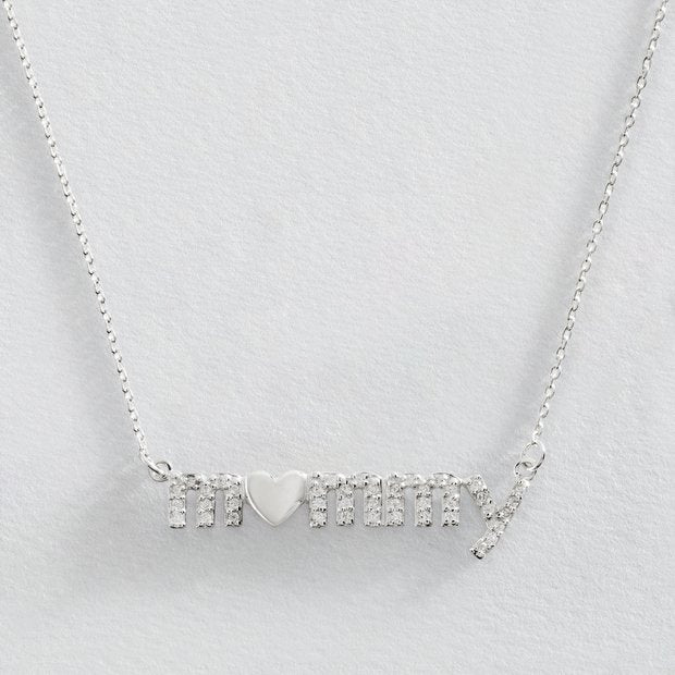 Revere sterling silver mommy necklace with cubic zirconia heart, UK version