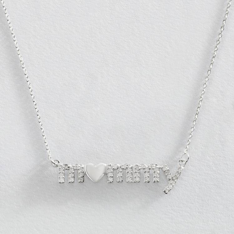 Revere sterling silver mommy necklace with cubic zirconia heart, UK version
