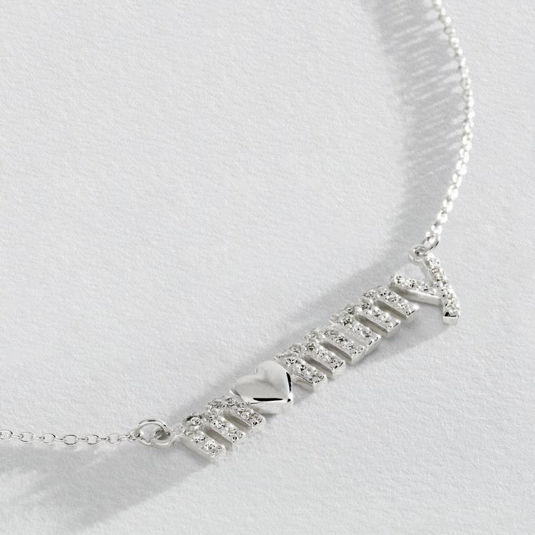 Revere sterling silver mommy necklace with cubic zirconia heart, UK version