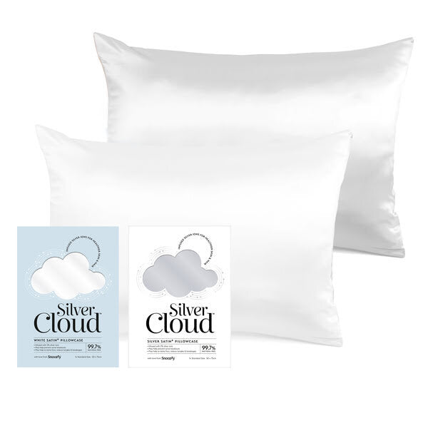 Silver Cloud white and silver satin standard pillowcases (British brand)
