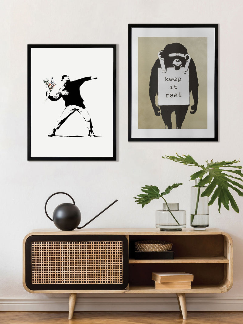 Brookpace Lascelles Banksy Flower Thrower graffiti wall art 21x17 inches, imported from the UK