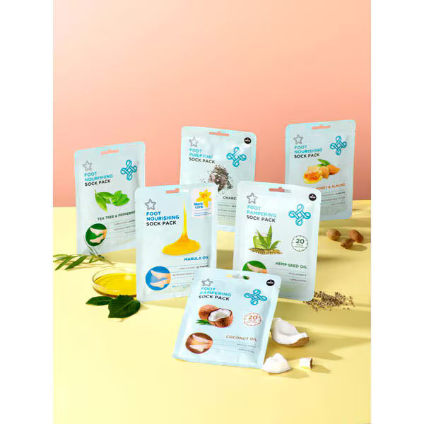 Superdrug Charcoal Nourishing Foot Mask Socks Blueberry 1 Pair (British brand)