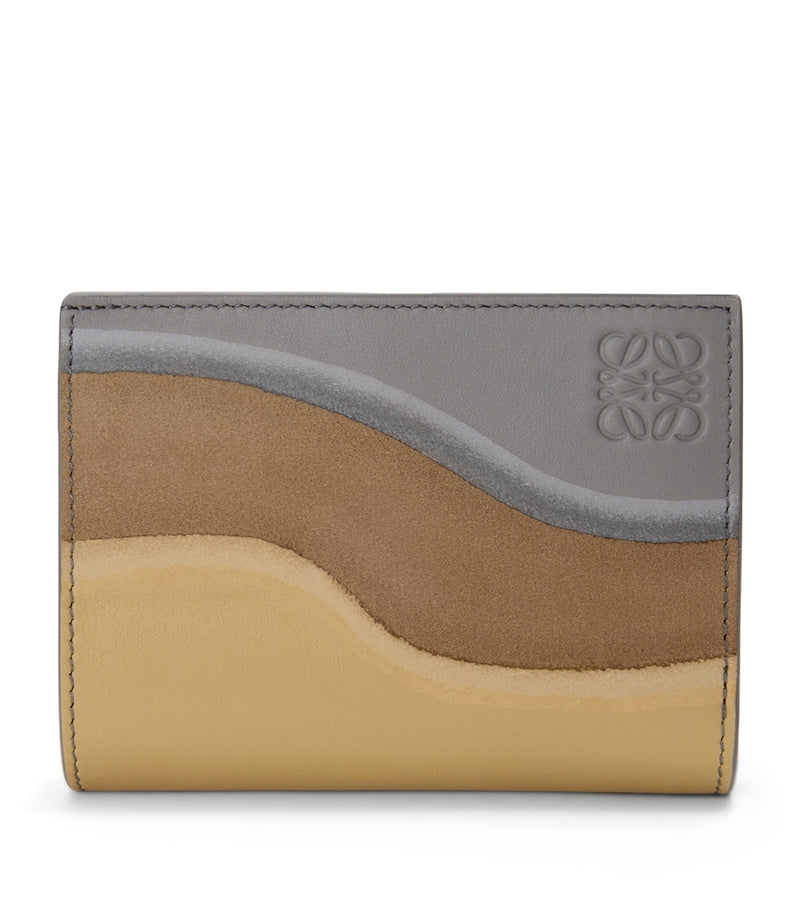 Leather Bifold Wallet with Suede Panels and Gold-Tone Hardware