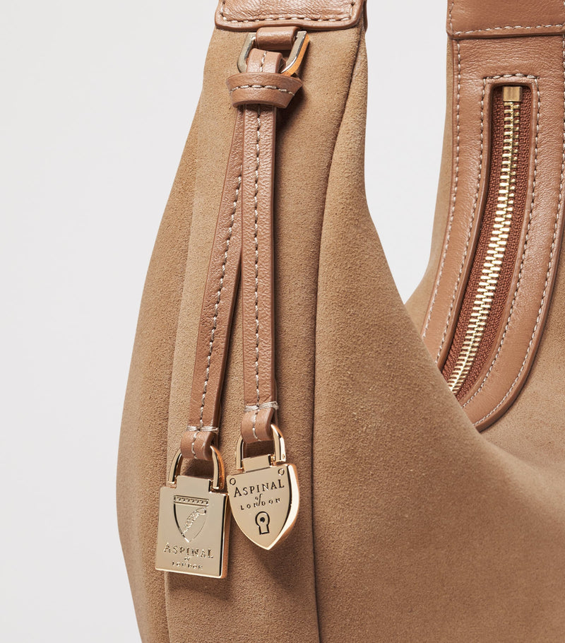 Aspinal of London Soho Crescent shoulder bag in suede, UK version