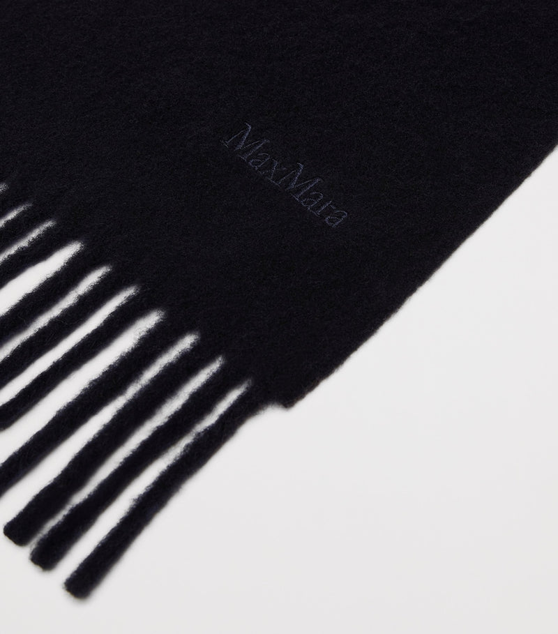 Max Mara wool fringed logo scarf, UK version