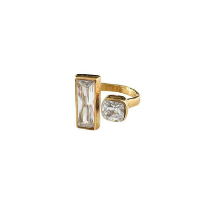 Superdrug Luxe Tones Ember Luxe 18k Gold Plated Hammered Open Crystal Ring UK O / US 7- Buy online at McGrocer