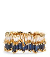 Harrods Suzanne Kalan Yellow Gold Diamond and Blue Sapphire Double Stack Eternity Band Size 7.25- Buy online at McGrocer