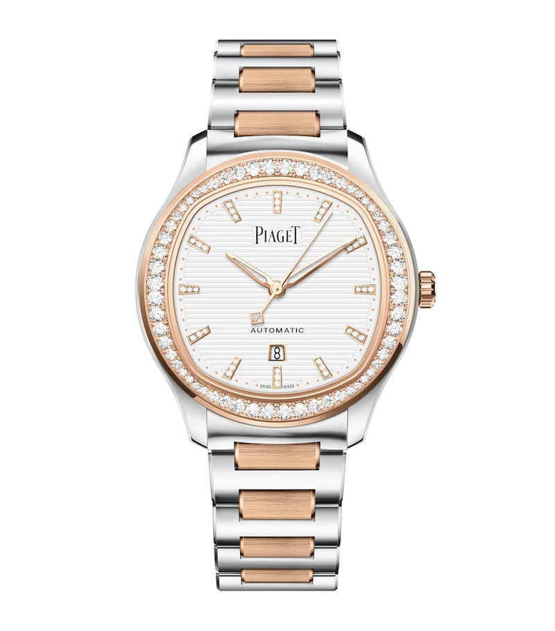 Piaget Polo Date 36mm rose gold steel diamond watch, UK version