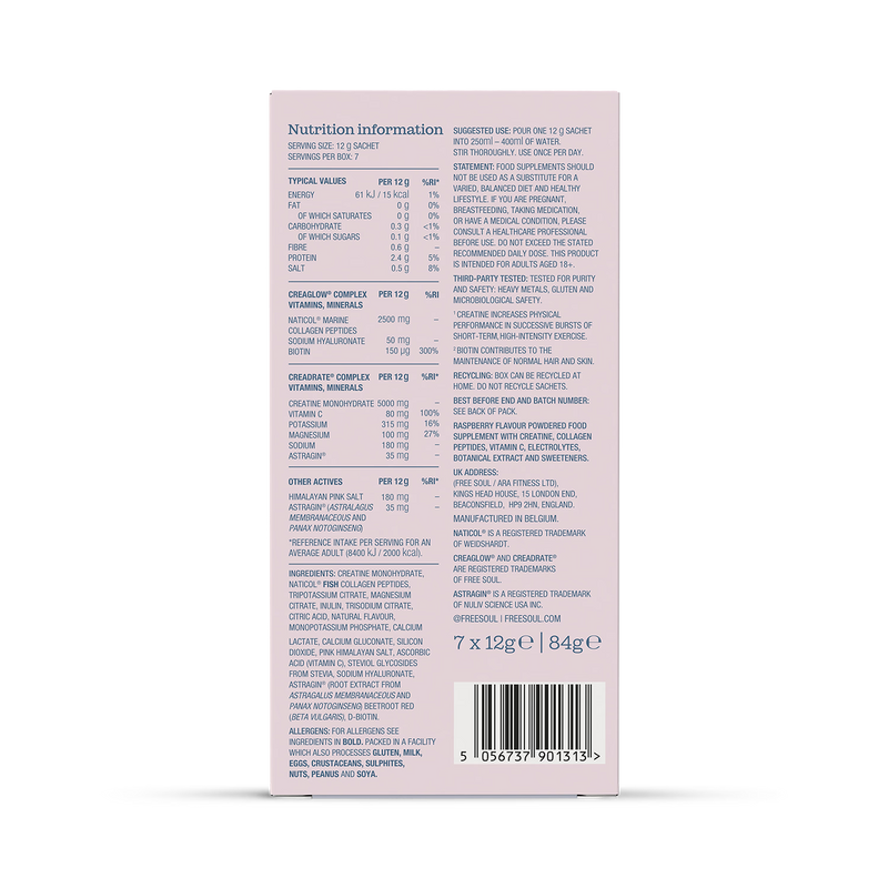 Free Soul CreaGlow raspberry supplement 7 sachets, UK version