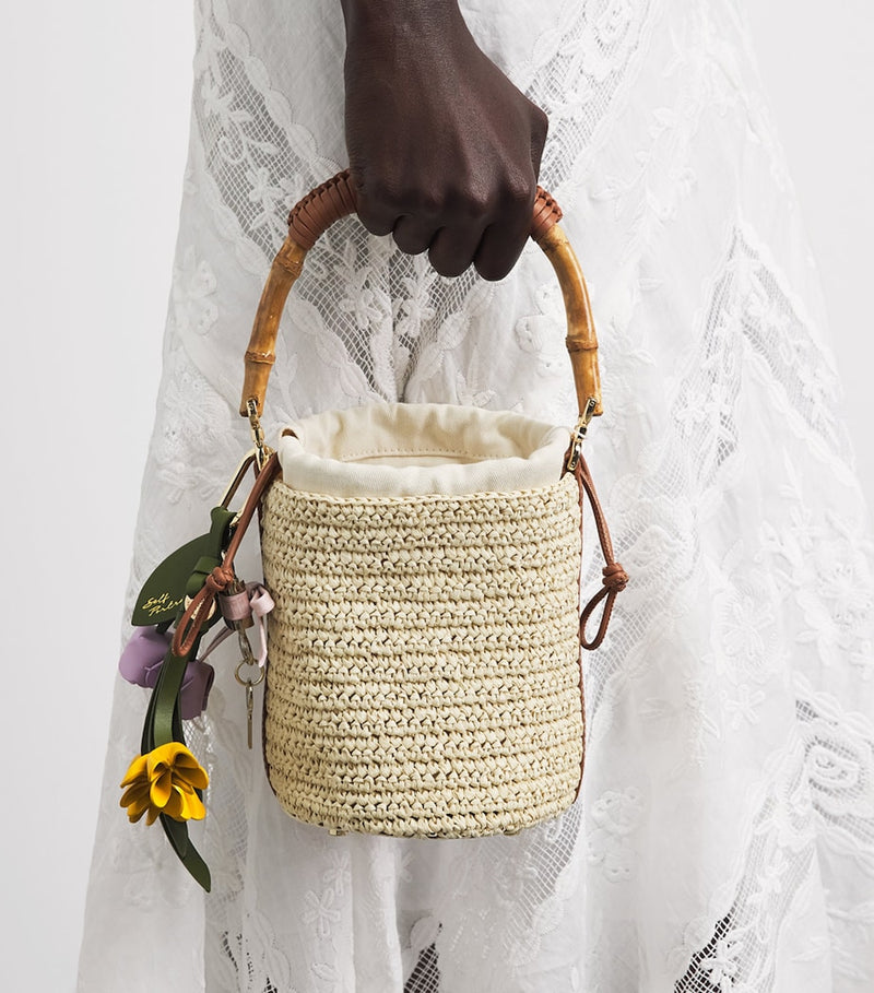 Self-Portrait mini raffia bucket bag, imported from the UK