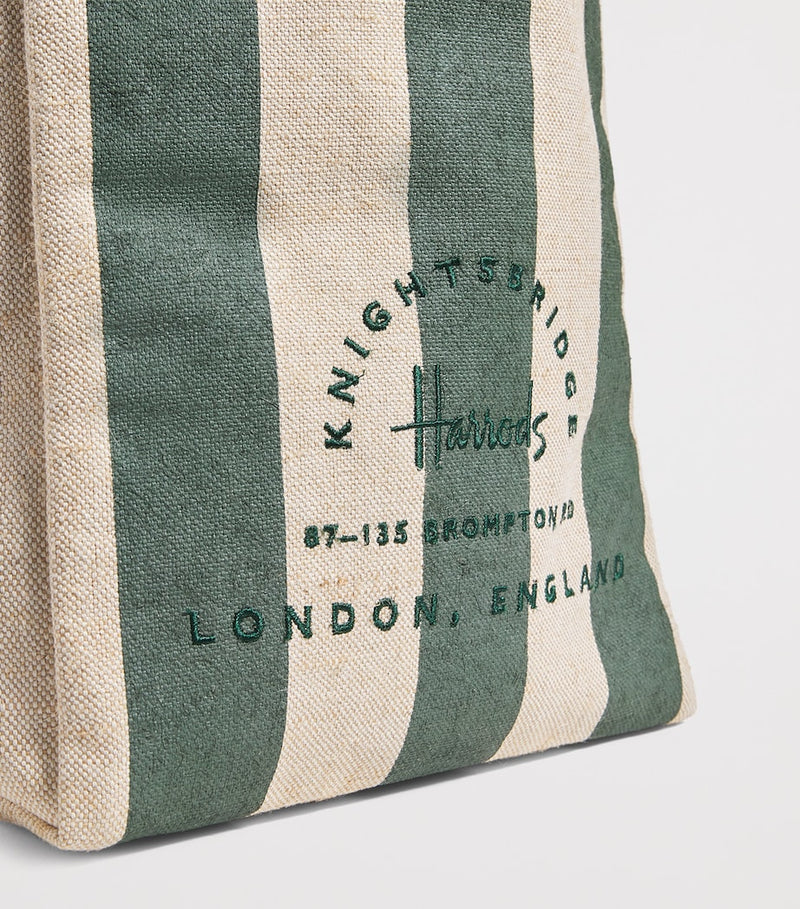 Harrods jute striped logo shopper tote bag - British product