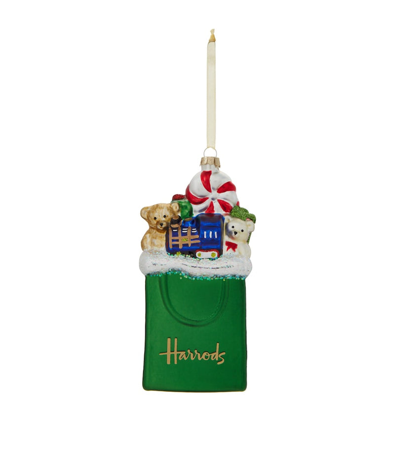 Glittery Resin Christmas Decoration with Velvet Ribbon 14cm x 6cm