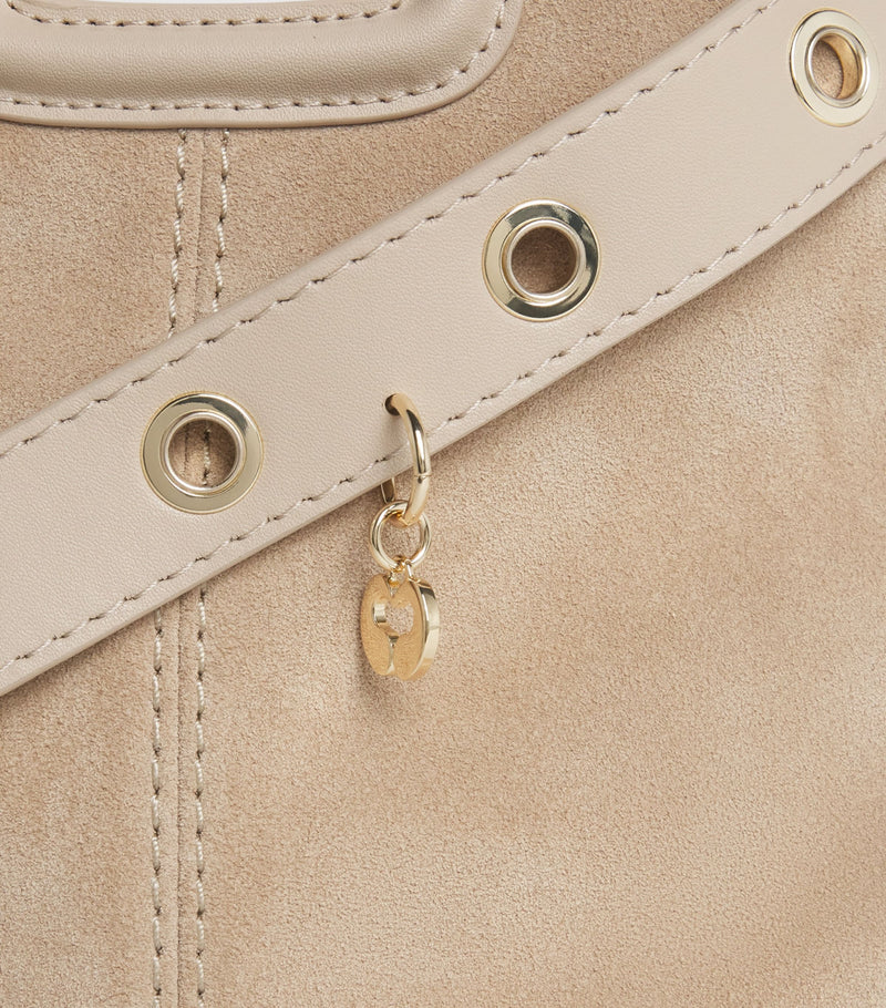 Maje Miss M mini suede shoulder bag with gold-tone hardware, UK version