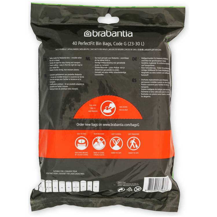 Brabantia Perfect Fit bin liners size G 30L pack of 40 - British product