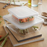 Pyrex set of 2 glass roasters with plastic lids, UK version