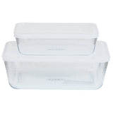 Pyrex set of 2 glass roasters with plastic lids, UK version